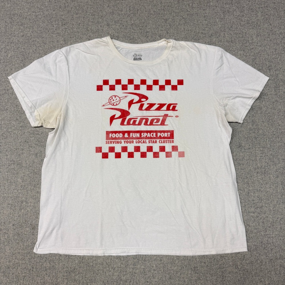 Disney Pixar Toy Story Pizza Planet Graphic T-Shirt XL White Cotton Movie Tee
